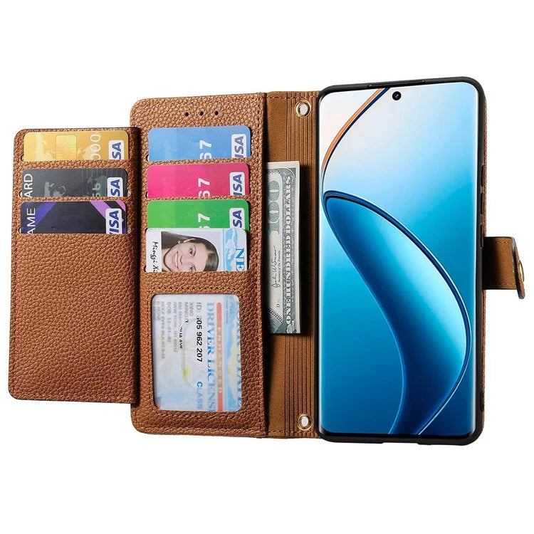 For Realme 12+ 5G Wallet Case RFID Blocking Zipper Pocket Leather Phone Shell