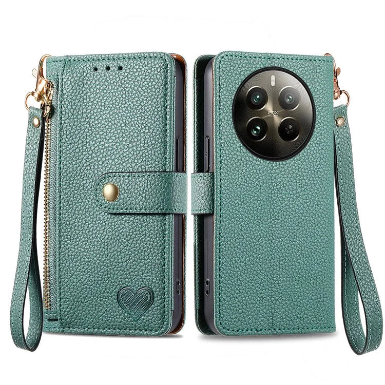 For Realme 12+ 5G Wallet Case RFID Blocking Zipper Pocket Leather Phone Shell