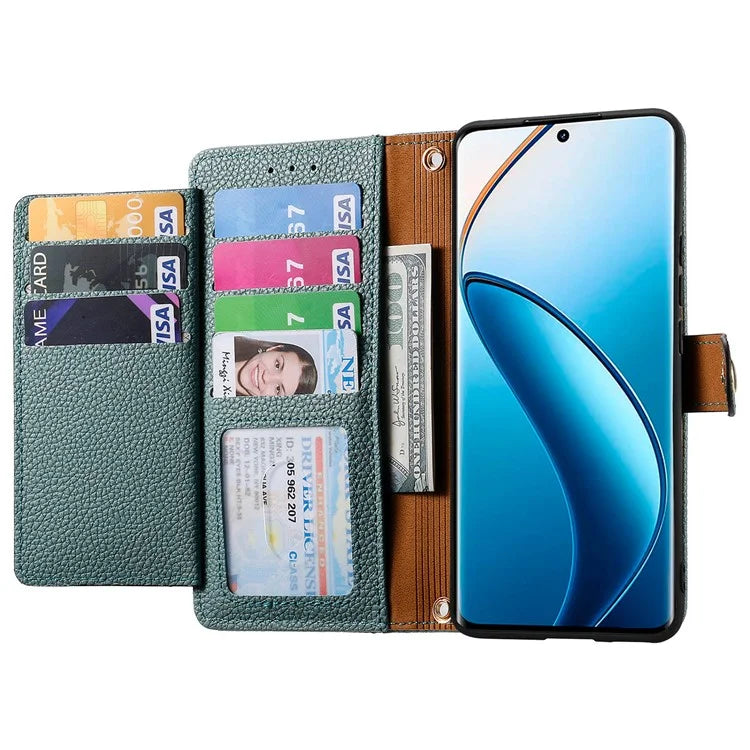 For Realme 12+ 5G Wallet Case RFID Blocking Zipper Pocket Leather Phone Shell