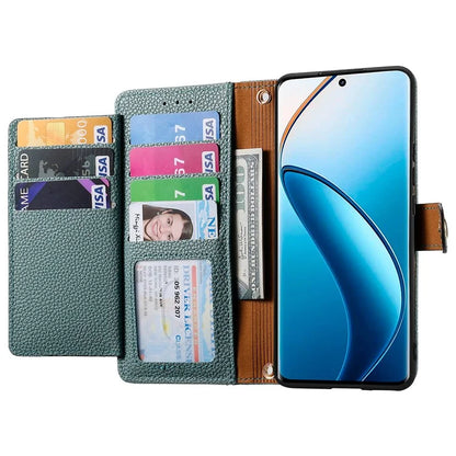 For Realme 12+ 5G Wallet Case RFID Blocking Zipper Pocket Leather Phone Shell