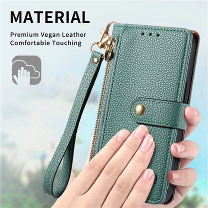 For Realme 12+ 5G Wallet Case RFID Blocking Zipper Pocket Leather Phone Shell