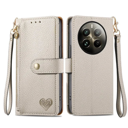 For Realme 12+ 5G Wallet Case RFID Blocking Zipper Pocket Leather Phone Shell