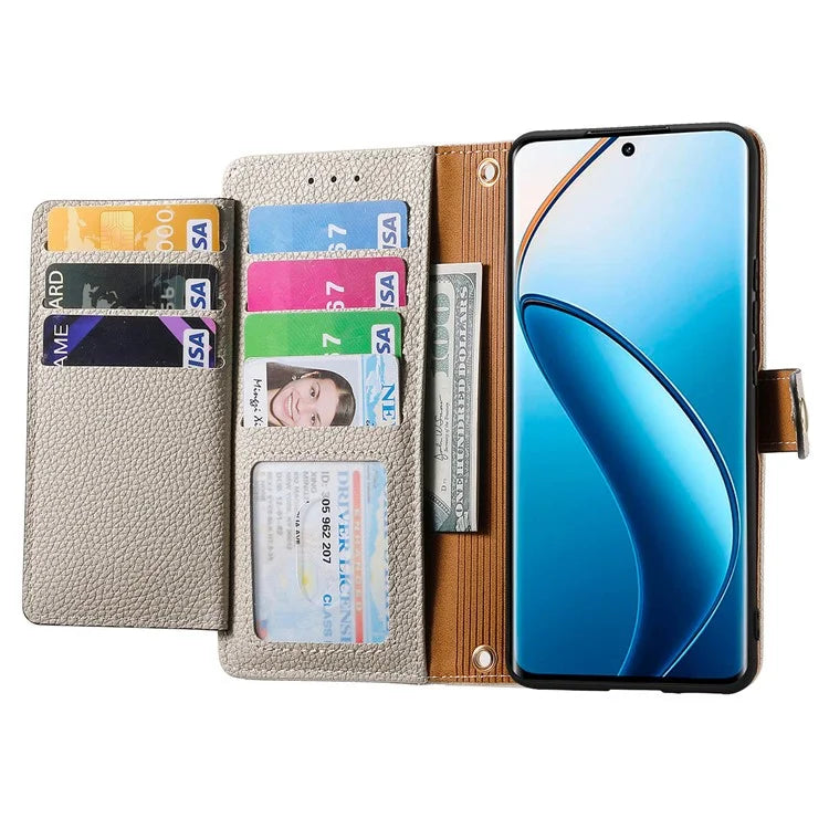 For Realme 12+ 5G Wallet Case RFID Blocking Zipper Pocket Leather Phone Shell