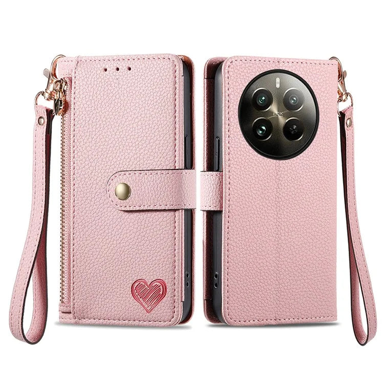 For Realme 12+ 5G Wallet Case RFID Blocking Zipper Pocket Leather Phone Shell