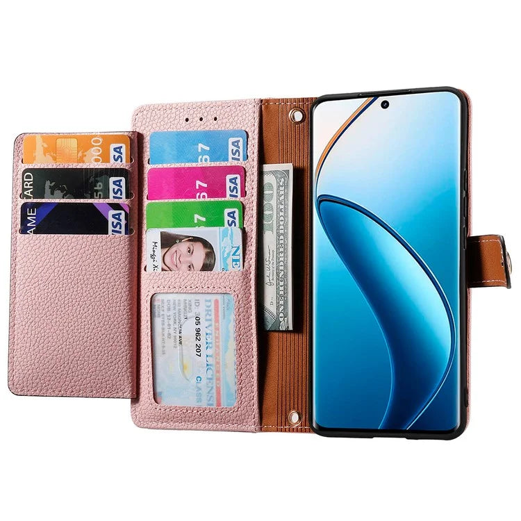 For Realme 12+ 5G Wallet Case RFID Blocking Zipper Pocket Leather Phone Shell