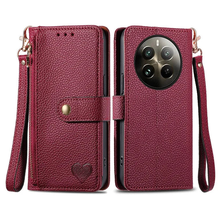For Realme 12+ 5G Wallet Case RFID Blocking Zipper Pocket Leather Phone Shell