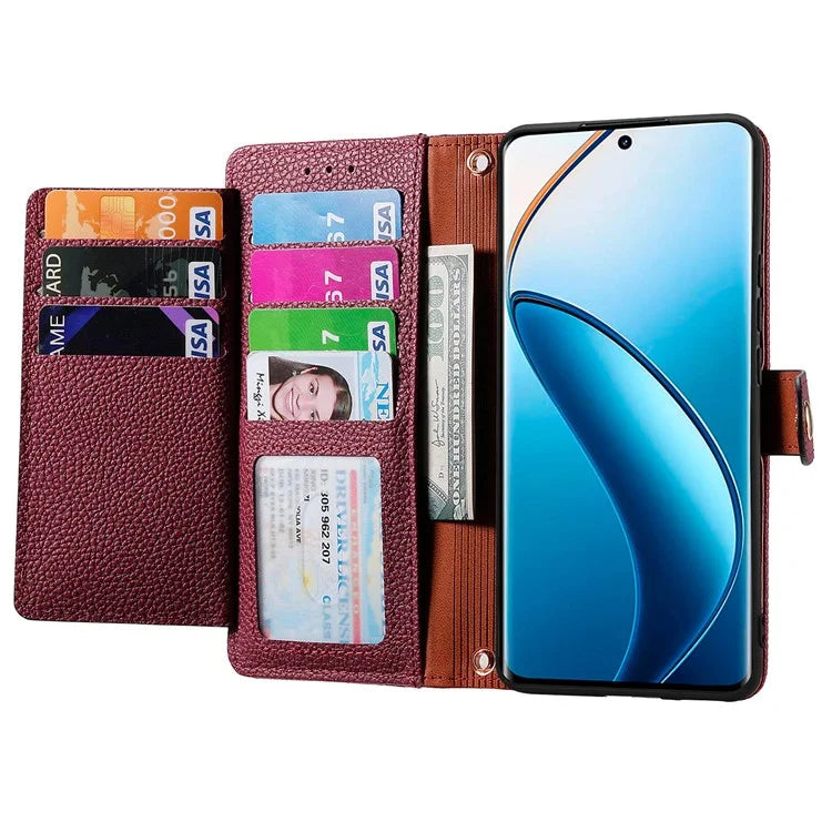 For Realme 12+ 5G Wallet Case RFID Blocking Zipper Pocket Leather Phone Shell