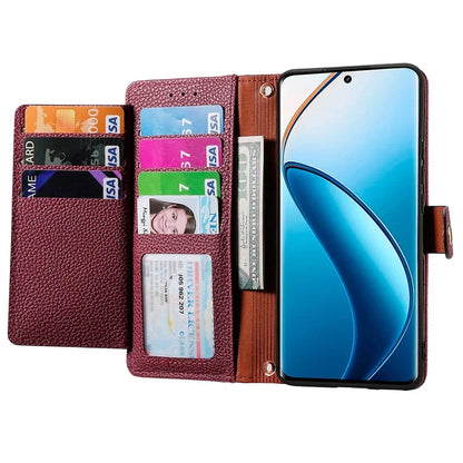 For Realme 12+ 5G Wallet Case RFID Blocking Zipper Pocket Leather Phone Shell