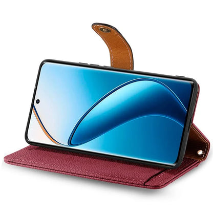 For Realme 12+ 5G Wallet Case RFID Blocking Zipper Pocket Leather Phone Shell