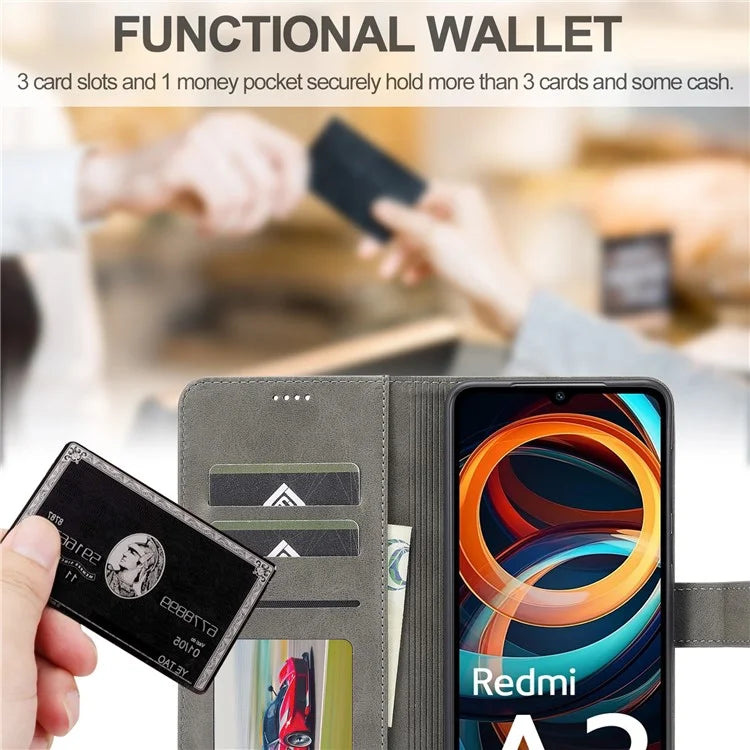 LC.IMEEKE For Xiaomi Redmi A3 / Poco C61 4G Case Calf Texture Flip Stand Shockproof Phone Cover