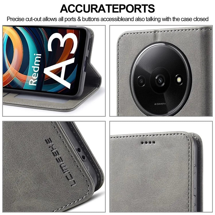 LC.IMEEKE For Xiaomi Redmi A3 / Poco C61 4G Case Calf Texture Flip Stand Shockproof Phone Cover