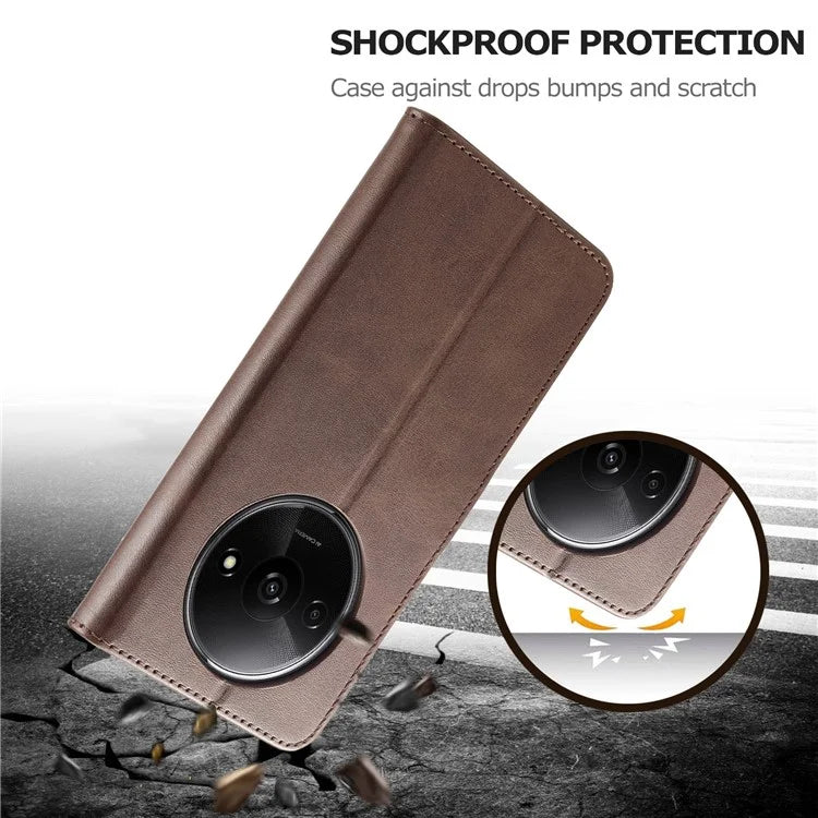 LC.IMEEKE For Xiaomi Redmi A3 / Poco C61 4G Case Calf Texture Flip Stand Shockproof Phone Cover