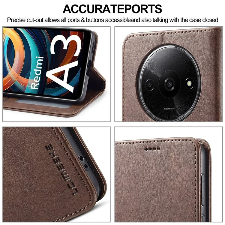 LC.IMEEKE For Xiaomi Redmi A3 / Poco C61 4G Case Calf Texture Flip Stand Shockproof Phone Cover
