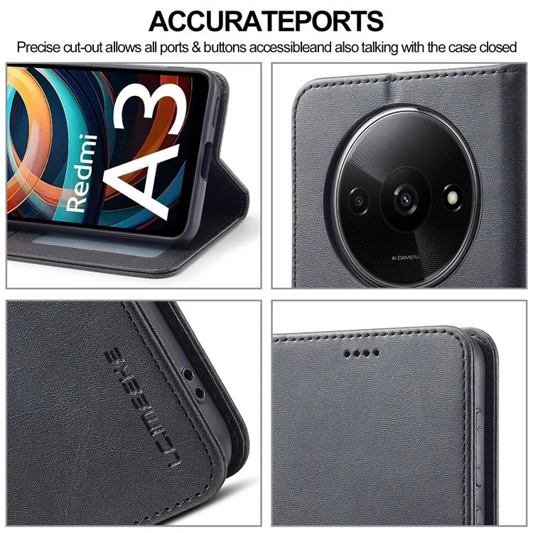LC.IMEEKE For Xiaomi Redmi A3 / Poco C61 4G Case Calf Texture Flip Stand Shockproof Phone Cover