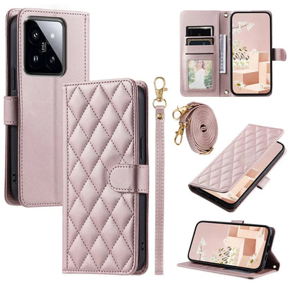 For Xiaomi 14 Case Stand View PU Leather Flip Phone Cover with Strap