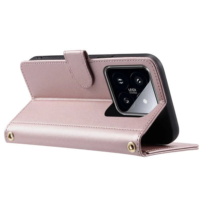 For Xiaomi 14 Case Stand View PU Leather Flip Phone Cover with Strap