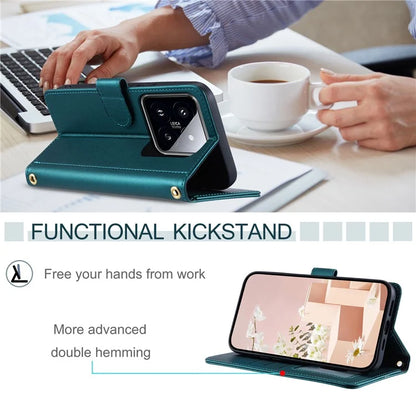 For Xiaomi 14 Case Stand View PU Leather Flip Phone Cover with Strap