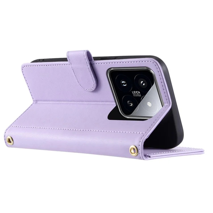 For Xiaomi 14 Case Stand View PU Leather Flip Phone Cover with Strap