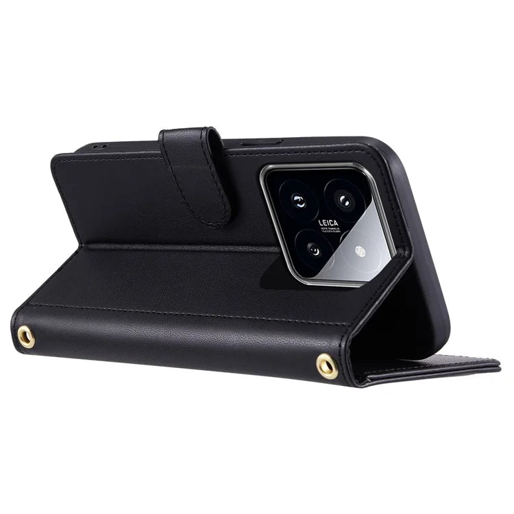 For Xiaomi 14 Case Stand View PU Leather Flip Phone Cover with Strap