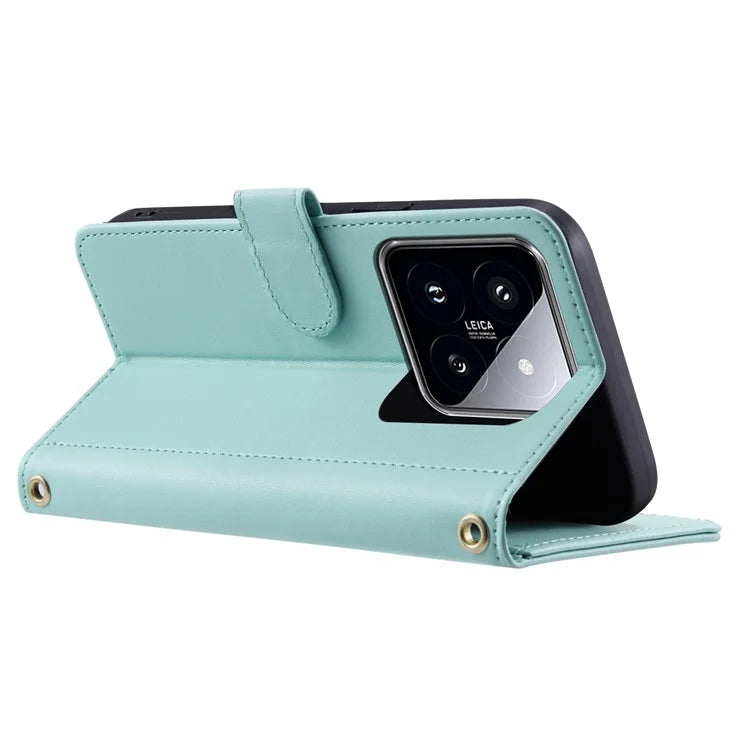 For Xiaomi 14 Pro Case Rhombus Grid Stand Phone Cover with Crossbody Lanyard