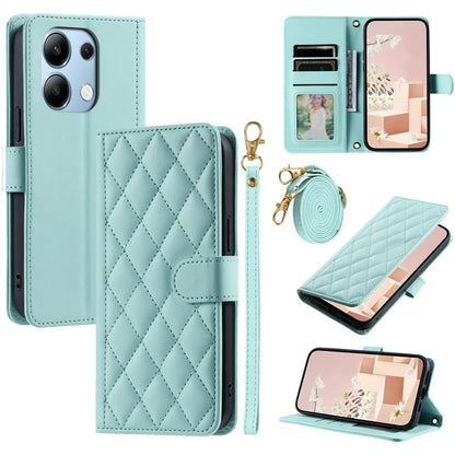 For Xiaomi Redmi Note 13 4G Case Rhombus Grid Leather Phone Cover with Shoulder Strap