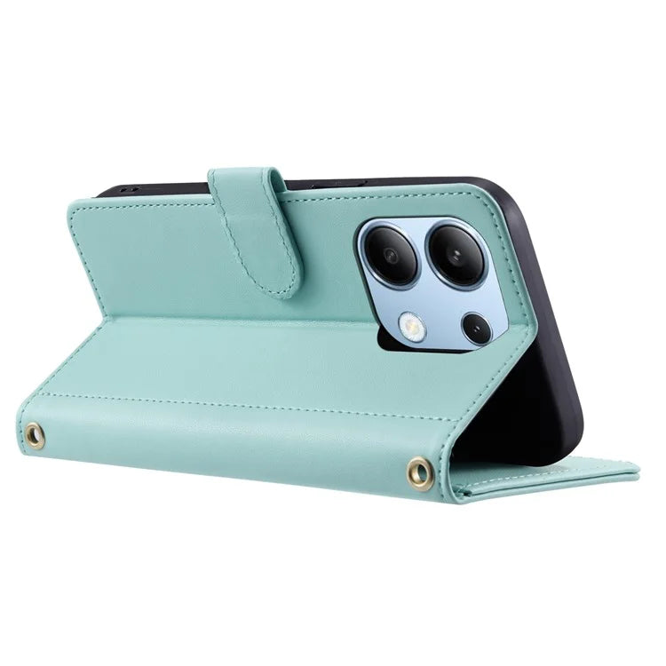 For Xiaomi Redmi Note 13 4G Case Rhombus Grid Leather Phone Cover with Shoulder Strap