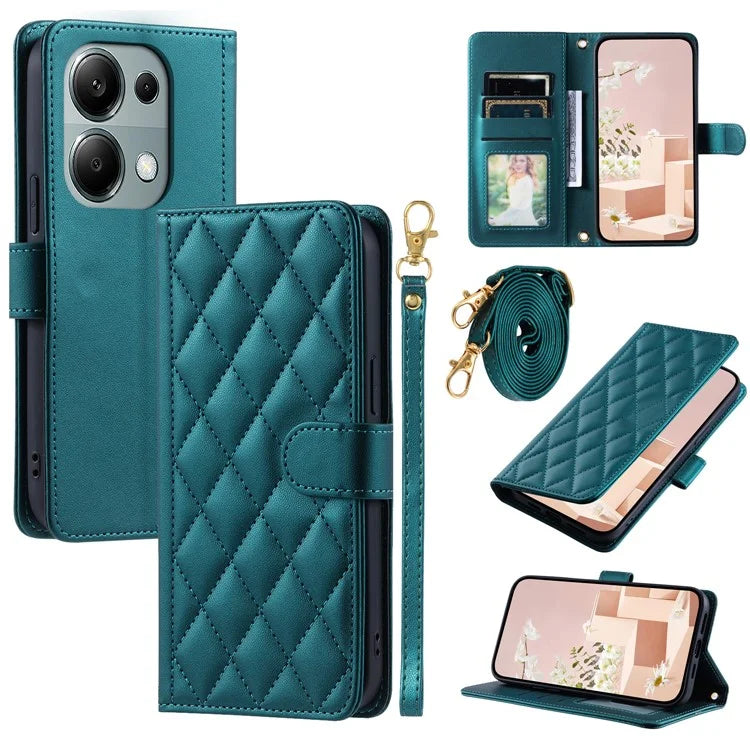 For Xiaomi Redmi Note 13 Pro 4G / Poco M6 Pro 4G Magnetic Phone Case Leather Rhombus Grid Stand Cover
