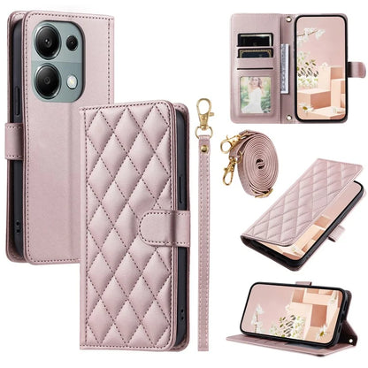 For Xiaomi Redmi Note 13 Pro 4G / Poco M6 Pro 4G Magnetic Phone Case Leather Rhombus Grid Stand Cover