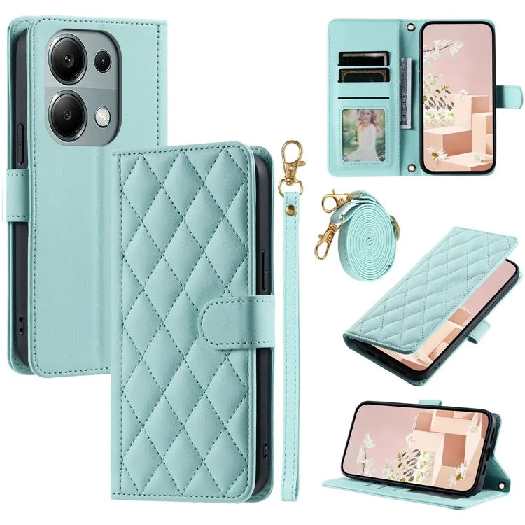 For Xiaomi Redmi Note 13 Pro 4G / Poco M6 Pro 4G Magnetic Phone Case Leather Rhombus Grid Stand Cover