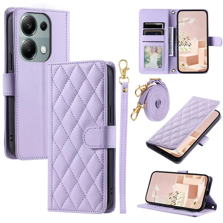 For Xiaomi Redmi Note 13 Pro 4G / Poco M6 Pro 4G Magnetic Phone Case Leather Rhombus Grid Stand Cover