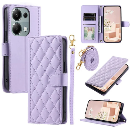 For Xiaomi Redmi Note 13 Pro 4G / Poco M6 Pro 4G Magnetic Phone Case Leather Rhombus Grid Stand Cover