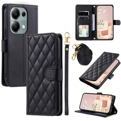 For Xiaomi Redmi Note 13 Pro 4G / Poco M6 Pro 4G Magnetic Phone Case Leather Rhombus Grid Stand Cover