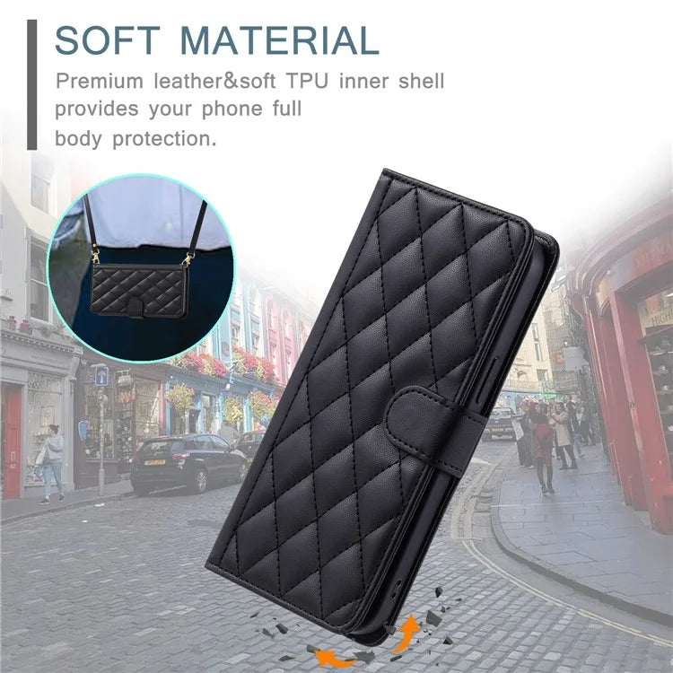 For Xiaomi Redmi Note 13 Pro 4G / Poco M6 Pro 4G Magnetic Phone Case Leather Rhombus Grid Stand Cover