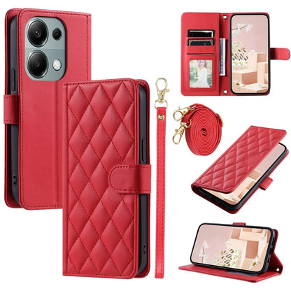 For Xiaomi Redmi Note 13 Pro 4G / Poco M6 Pro 4G Magnetic Phone Case Leather Rhombus Grid Stand Cover