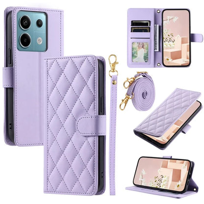 For Xiaomi Redmi Note 13 Pro 5G / Poco X6 5G Leather Case Rhombus Grid Card Holder Phone Cover