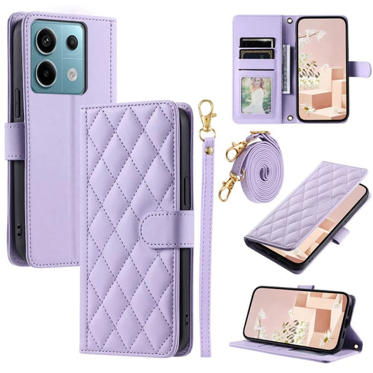 For Xiaomi Redmi Note 13 Pro 5G / Poco X6 5G Leather Case Rhombus Grid Card Holder Phone Cover