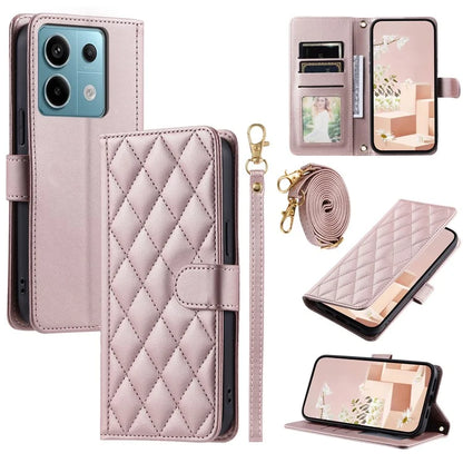 For Xiaomi Redmi Note 13 Pro 5G / Poco X6 5G Leather Case Rhombus Grid Card Holder Phone Cover
