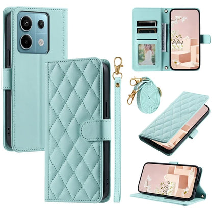 For Xiaomi Redmi Note 13 Pro 5G / Poco X6 5G Leather Case Rhombus Grid Card Holder Phone Cover