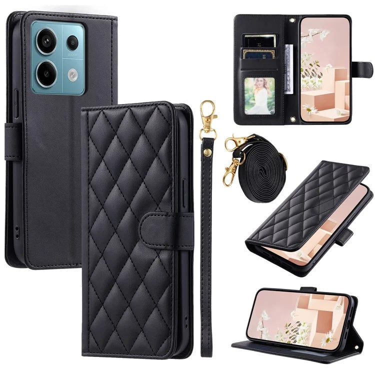 For Xiaomi Redmi Note 13 Pro 5G / Poco X6 5G Leather Case Rhombus Grid Card Holder Phone Cover