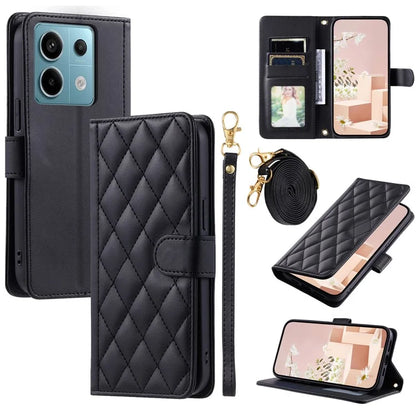 For Xiaomi Redmi Note 13 Pro 5G / Poco X6 5G Leather Case Rhombus Grid Card Holder Phone Cover