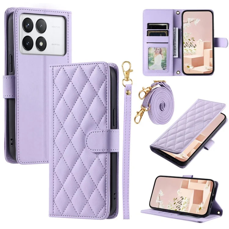 For Xiaomi Redmi K70E 5G / Poco X6 Pro 5G Leather Case Rhombus Grid Wallet Crossbody Phone Cover
