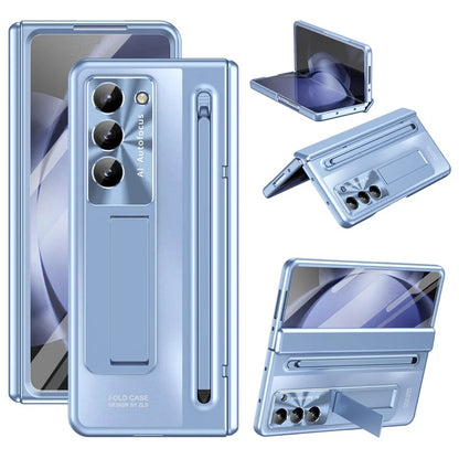 For Samsung Galaxy Z Fold6 5G Kickstand Case Hinge PC Phone Cover with Tempered Glass Film / Stylus