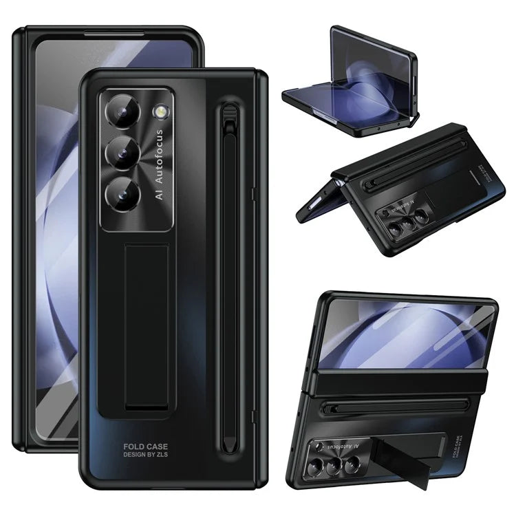 For Samsung Galaxy Z Fold6 5G Kickstand Case Hinge PC Phone Cover with Tempered Glass Film / Stylus