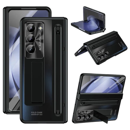 For Samsung Galaxy Z Fold6 5G Kickstand Case Hinge PC Phone Cover with Tempered Glass Film / Stylus