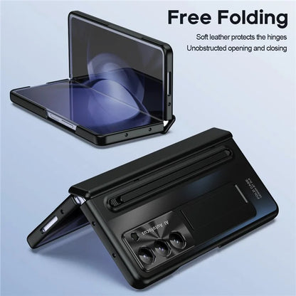 For Samsung Galaxy Z Fold6 5G Kickstand Case Hinge PC Phone Cover with Tempered Glass Film / Stylus