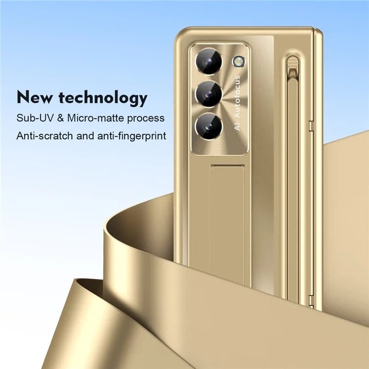 For Samsung Galaxy Z Fold6 5G Kickstand Case Hinge PC Phone Cover with Tempered Glass Film / Stylus