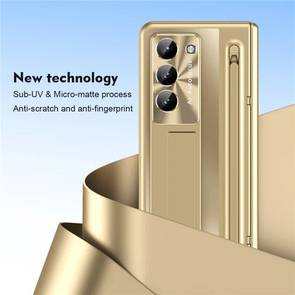 For Samsung Galaxy Z Fold6 5G Kickstand Case Hinge PC Phone Cover with Tempered Glass Film / Stylus