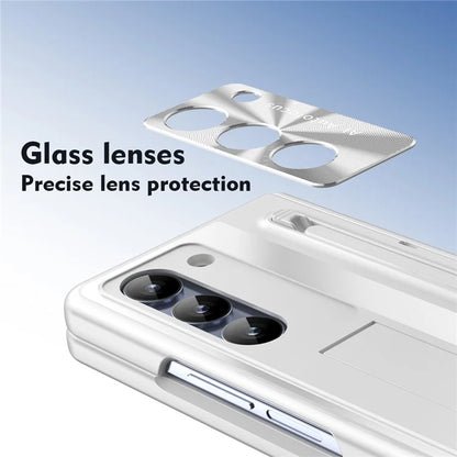 For Samsung Galaxy Z Fold6 5G Kickstand Case Hinge PC Phone Cover with Tempered Glass Film / Stylus