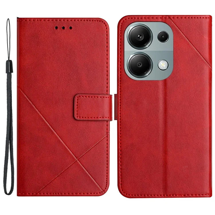 For Xiaomi Redmi Note 13 Pro 4G / Poco M6 Pro 4G Case Lines Imprinted PU Leather Wallet Stand Phone Cover