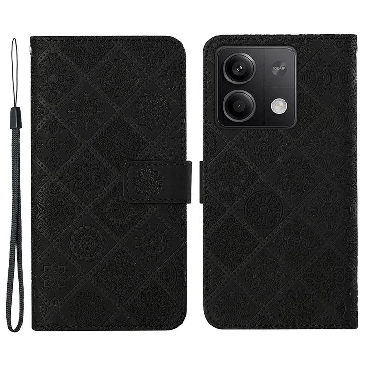 For Xiaomi Redmi Note 13 5G Phone Case Ethnic Style Imprinted Flower Pattern Leather Cover